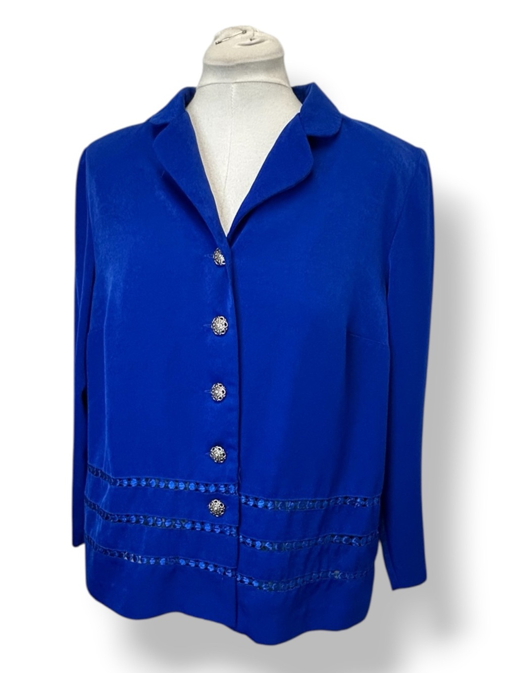 Leslie Fay Women’s Plus Soft Shell Button-Front Blazer VTG Y2K Cobalt Blue 18WP